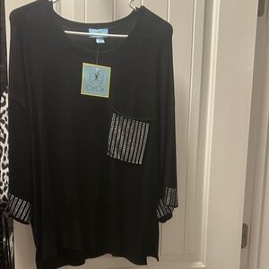 CeCe Black Sweater top with rhinestone Accents
